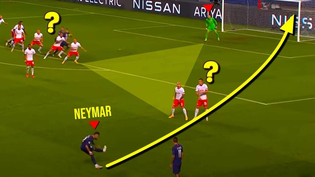 Neymar có những cách đặt trụ sút phạt mà bóng đi rất cong