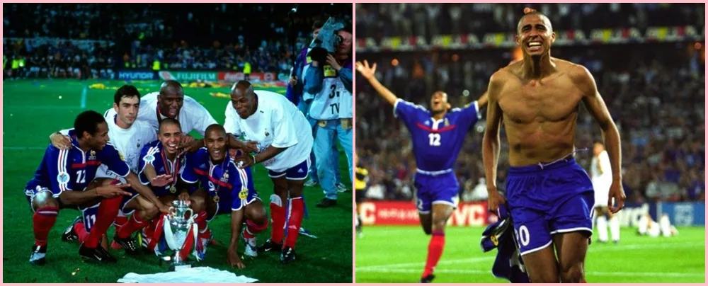 Đội tuyển Pháp vỡ òa chức vô địch Euro 2000 sau pha lập công định mệnh của David Trezeguet.